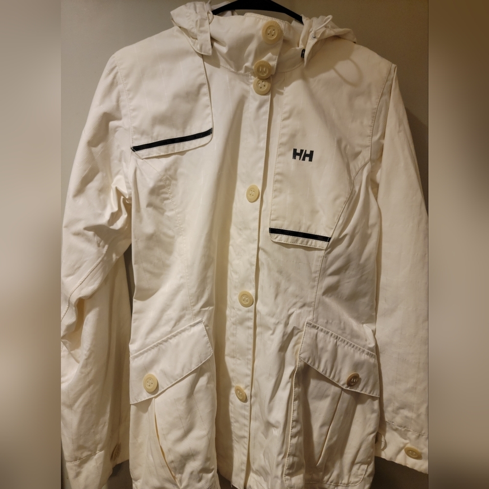Helly Hansen Women’s Waterproof Hooded Jacket Coat Womens M Cream/White